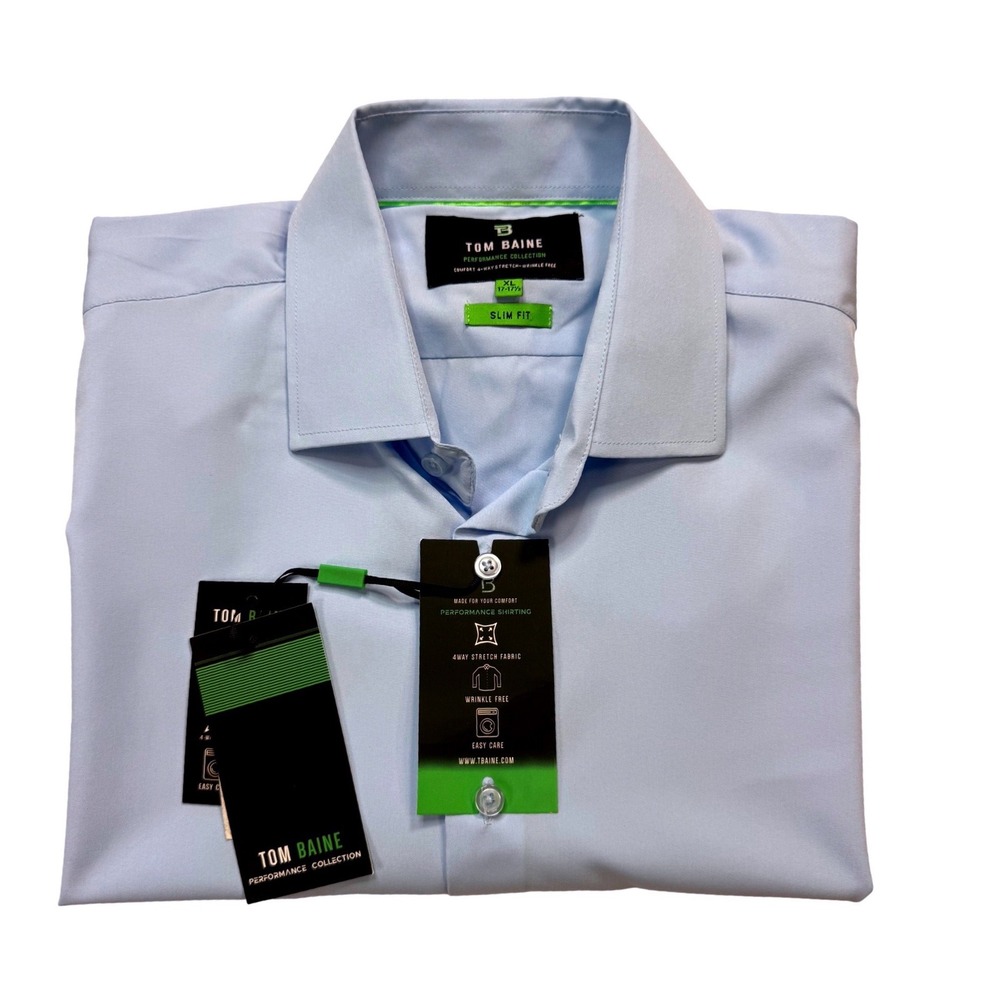 Tom Baine Short Sleeve Dress Shirt Mens XL Light Blue New Slim Fit Performance